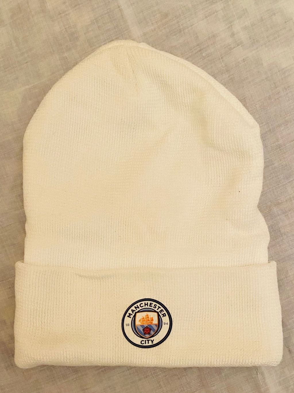 Manchester City FC White Beanie unisex- One Size