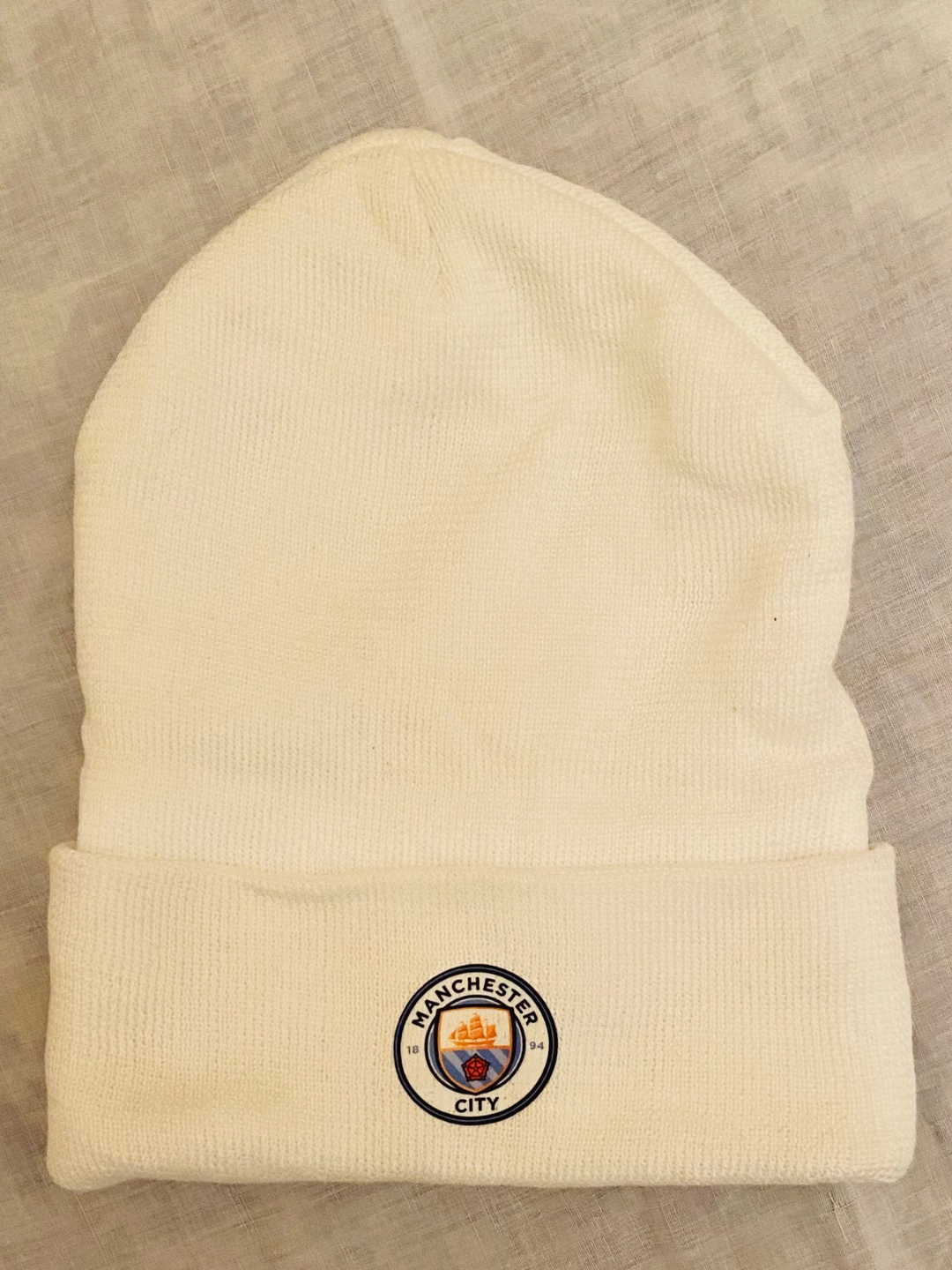 Manchester City FC White Beanie unisex- One Size