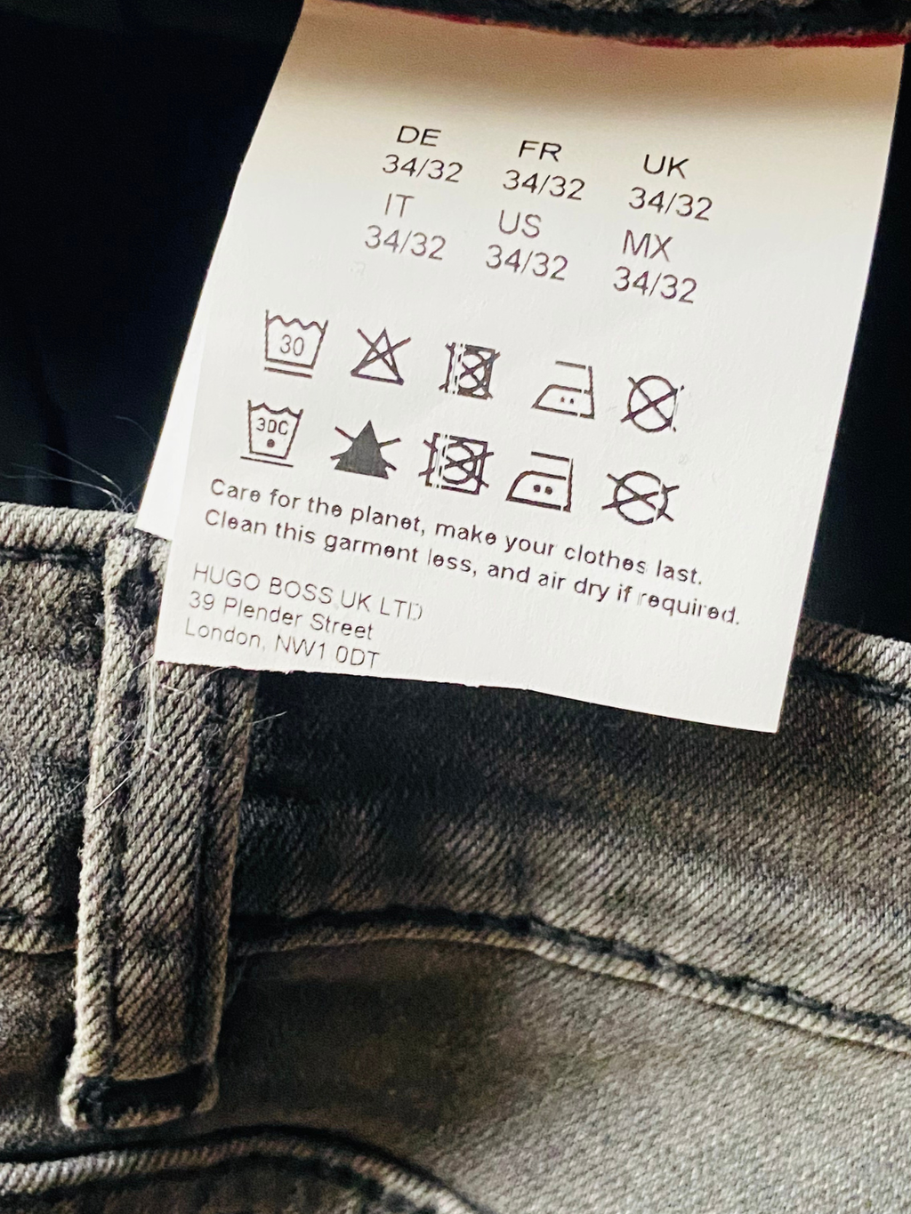 Hugo Jeans Skinny Fit Grey For Men - Size 34/32